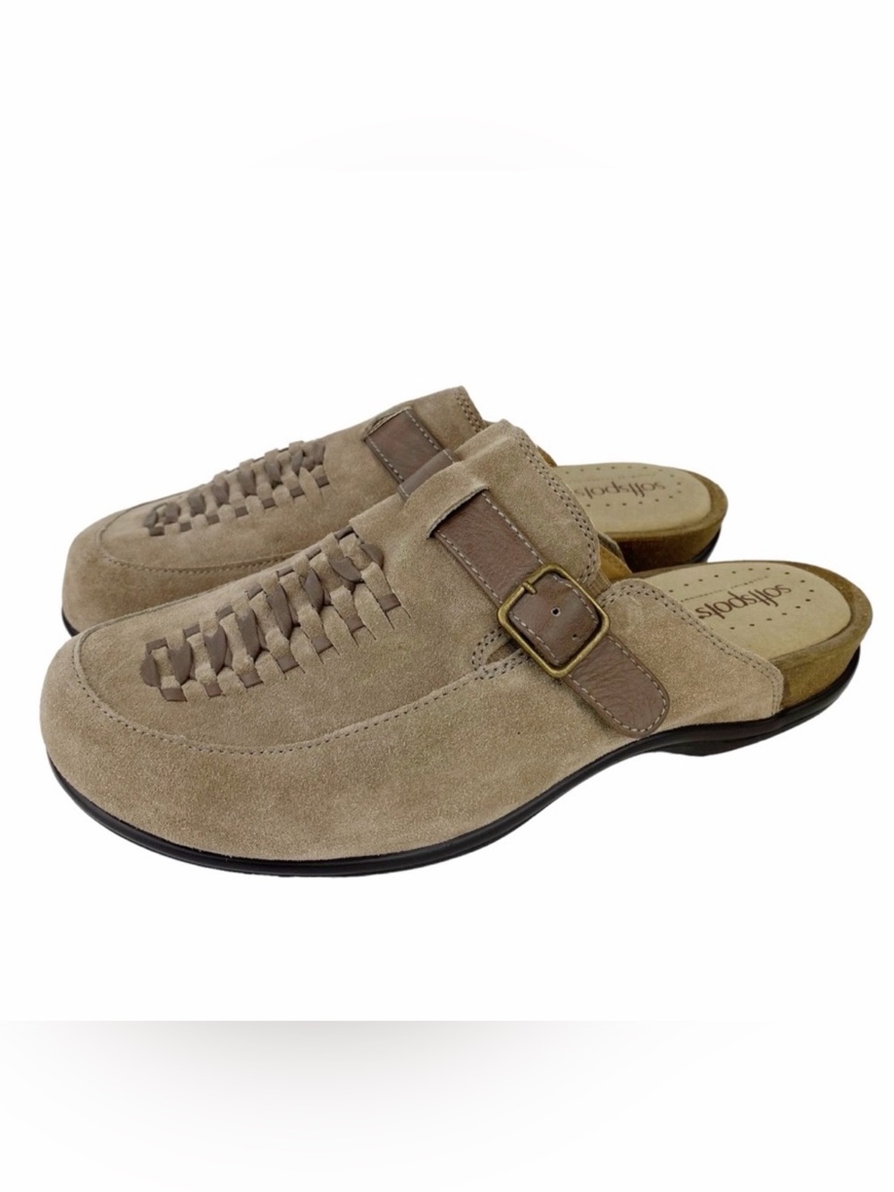 𝅺SOFTSPOTS Suede Clogs Leather Mule Slip On Shoe Comfort Pillowtop Insole Size 9
